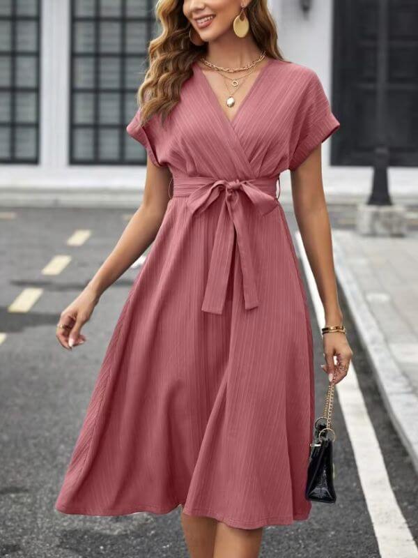 Short Sleeve Midi Cotton Linen Dress
