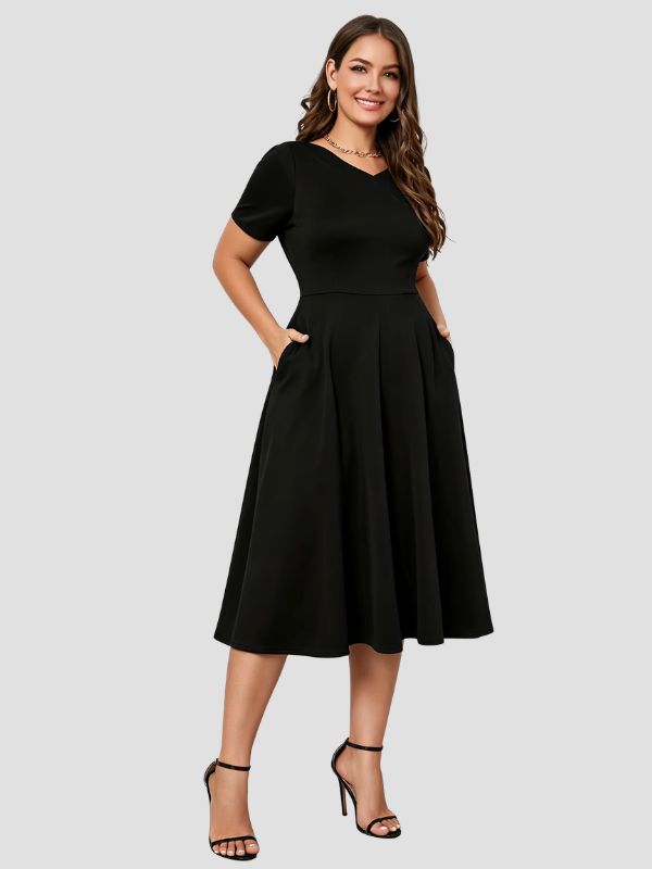 plus-size-black-v-neck-waist-cinched-midi-dress-with-pockets (5)